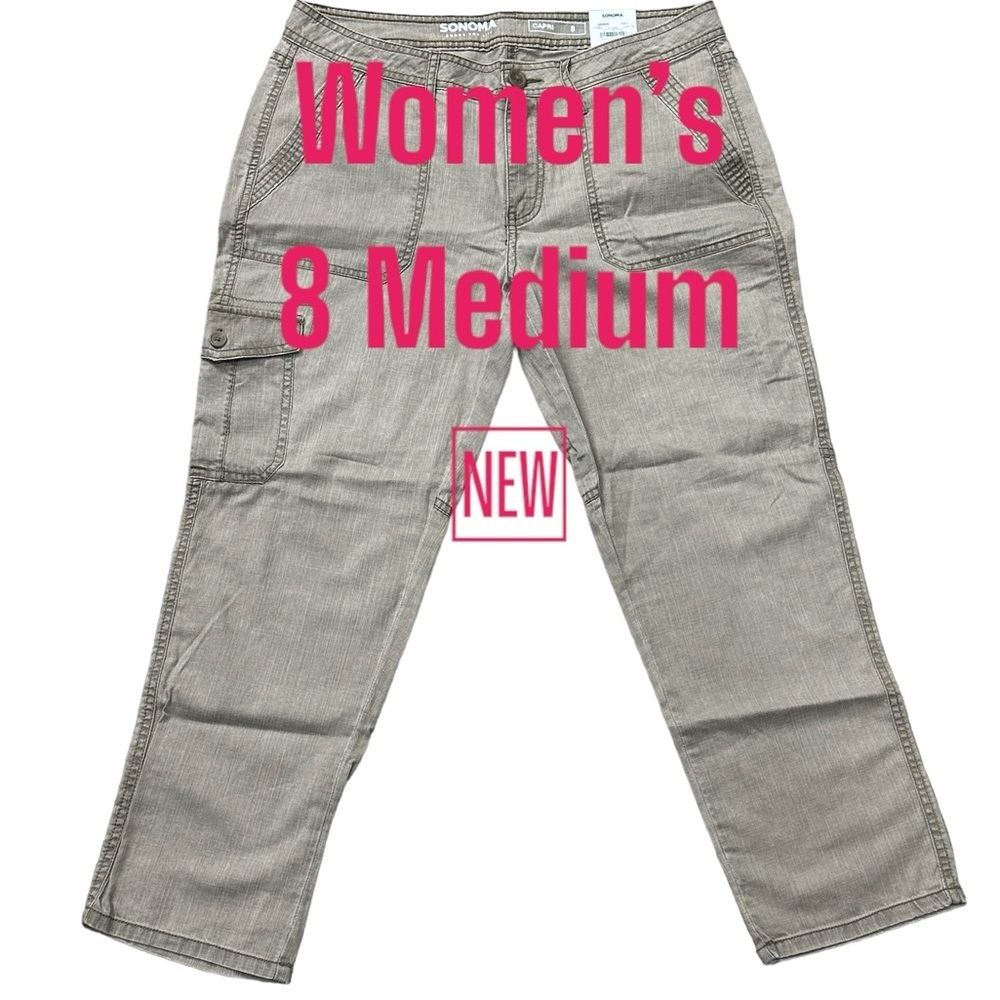Women's Sonoma 8 Medium Capri Pants Cargo Twill Fossil Tan Straight Mid Rise NWT - Picture 2 of 11